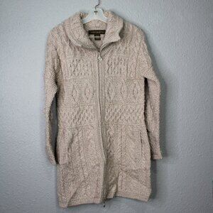 Inis Crafts Cream Merino Wool Long Cardigan sz M